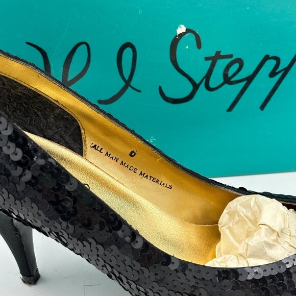 Vintage Black Pumps Sequin HL Steppers Solid Closed Toe Prom Dance Party 1990s 6 - Picture 5 of 9